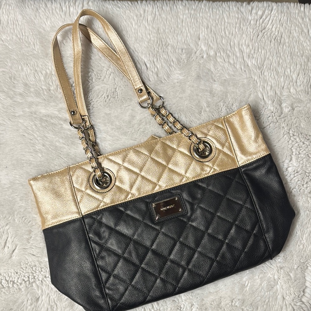 Elegant Black and Gold Quilted Tote Bag